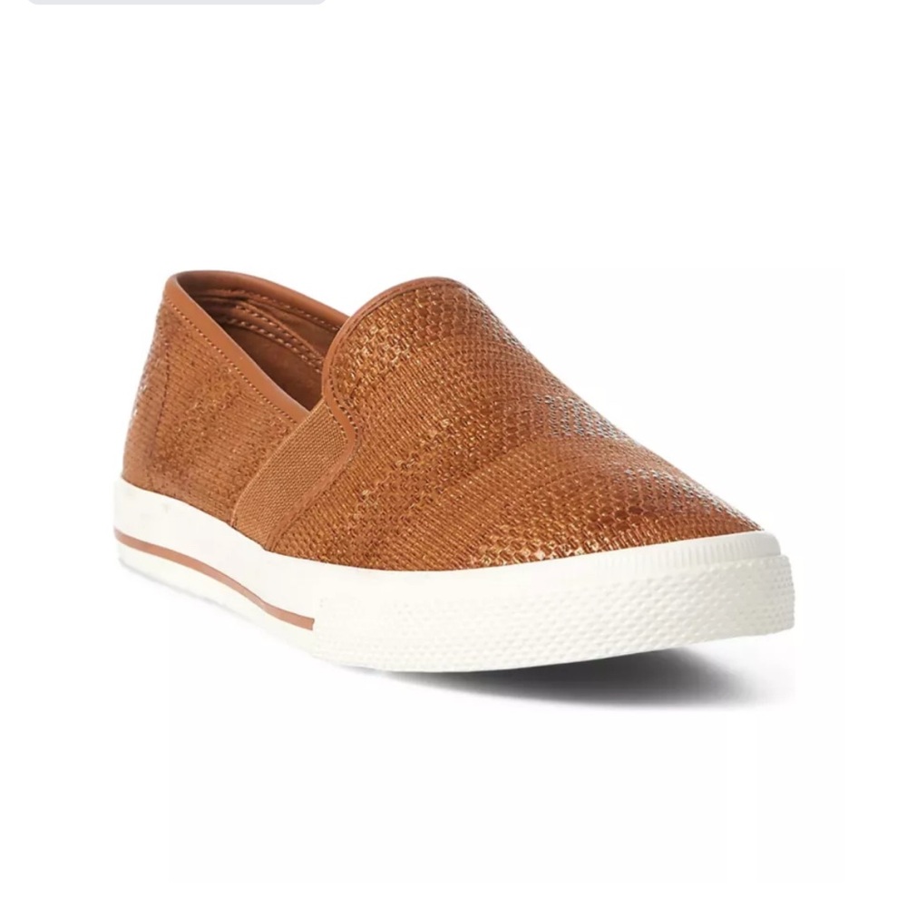 🆕 Lauren Ralph Lauren JINNY Slip-on Tan Woven Sneaker